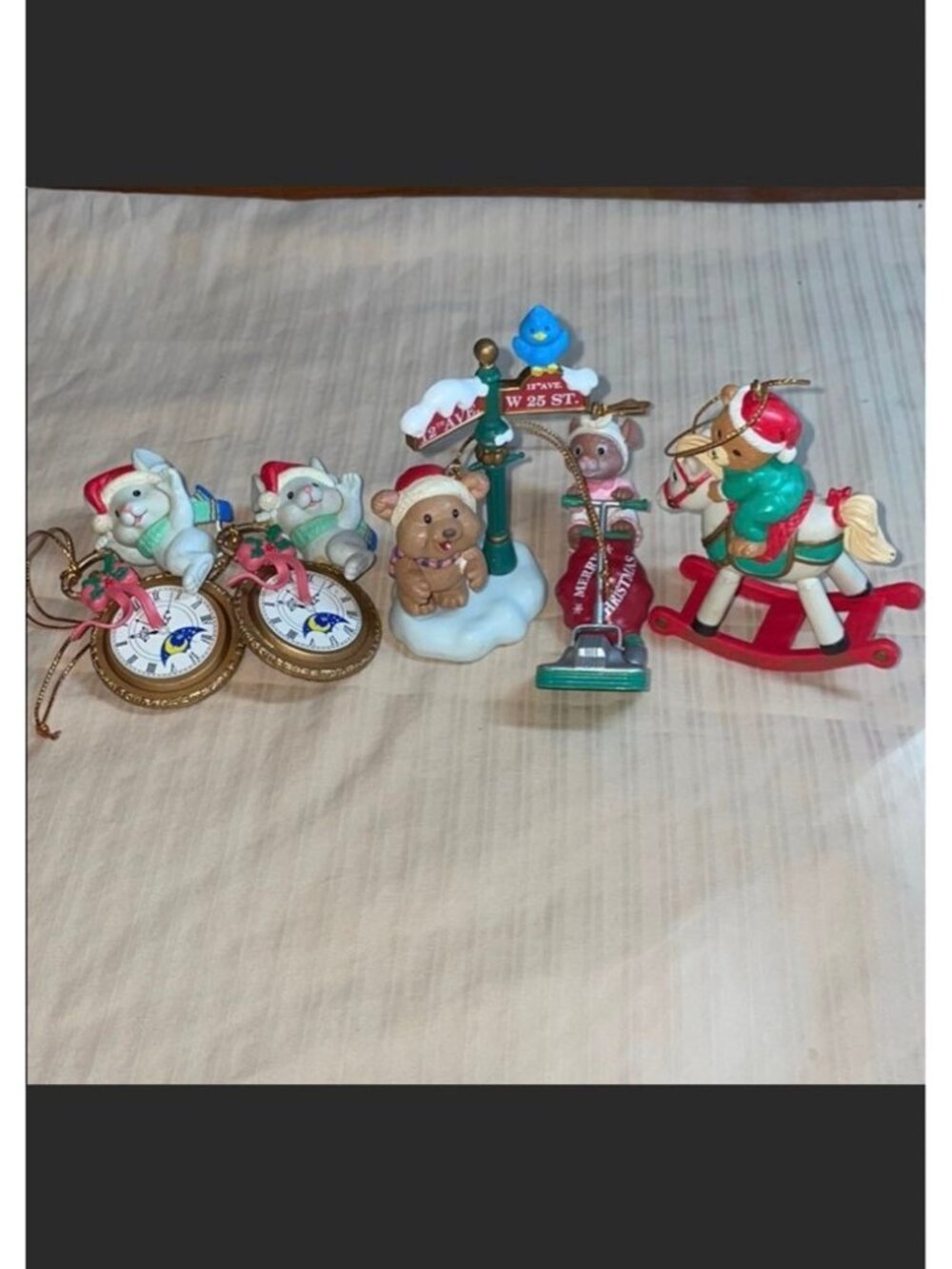 Vintage Lustre Fame LTD Christmas Ornaments Lot of 5, Mouse, Watch,  Bears,
